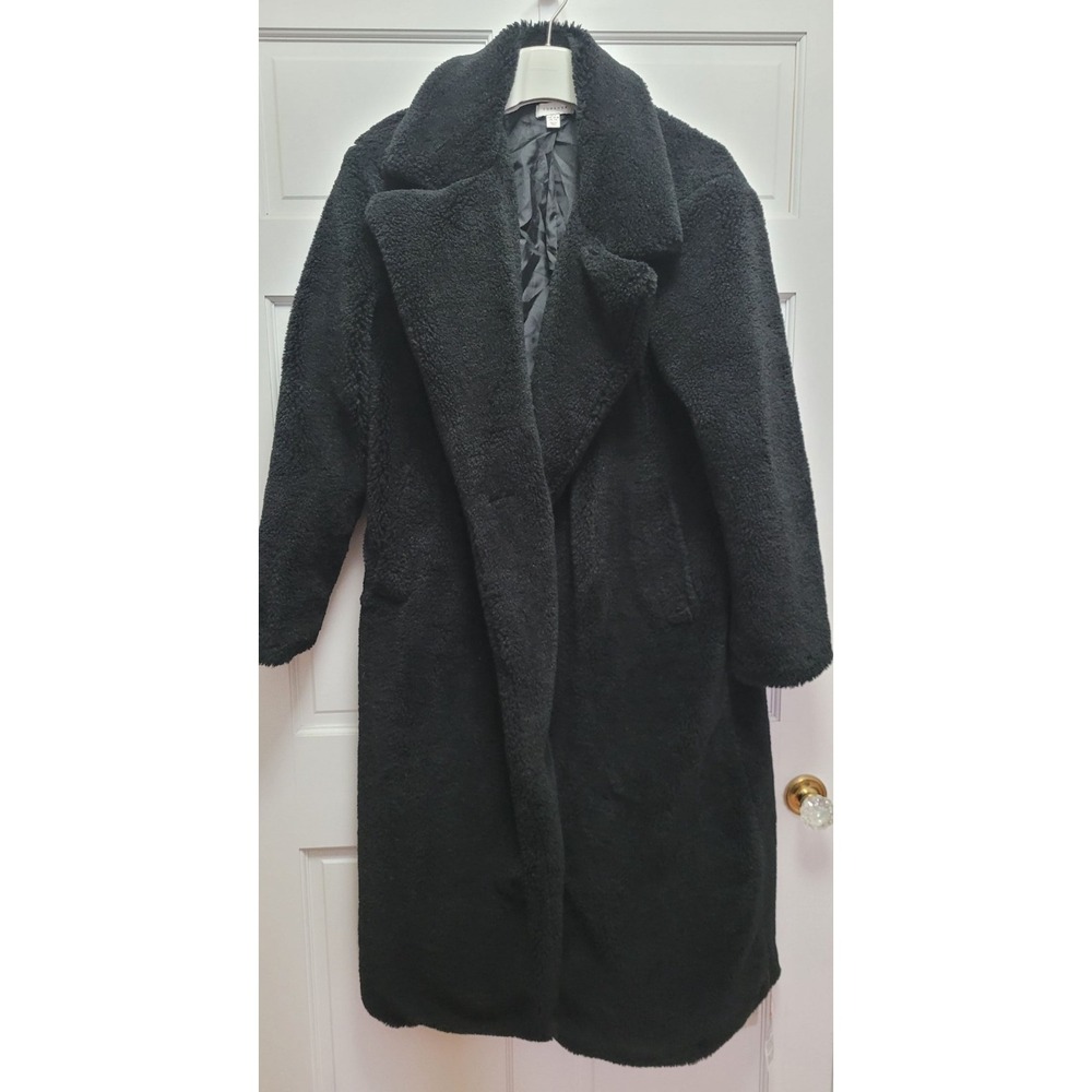 Topshop Women's Teddy Sherpa Long Coat - Black - Sz US 4/6, UK S,‎ EUR 36-38